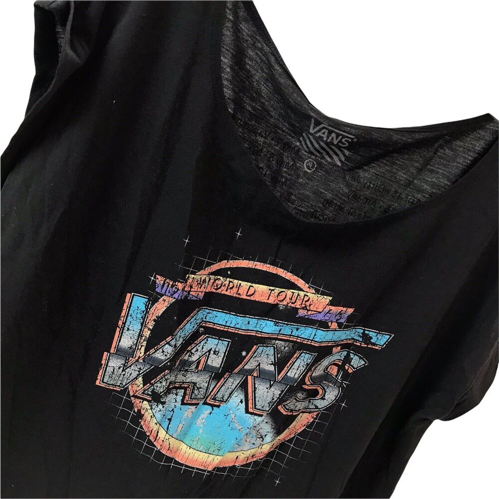 Vans World Tour Womens T-shirt XL Thin Tee 2 sided Black skater beach